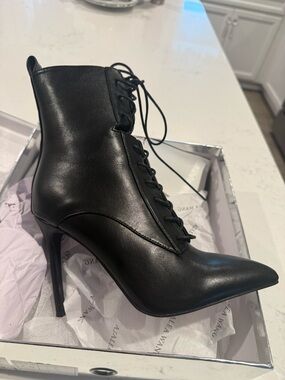 Azalea Wang Black Lace-Up Stiletto Ankle Boots - Women's Fashion Heel